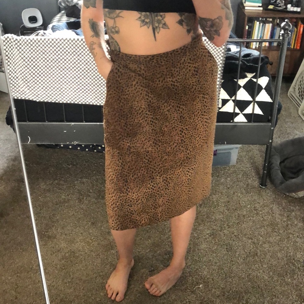 Vintage leopard animal print leather skirt